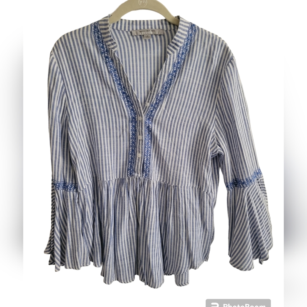 Marc New York Stripe Lightweight Peasant Top, Flowing